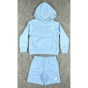 New Balance Boys Size 4 Light Blue Fleece Hoodie and Shorts 2pc Set NWT